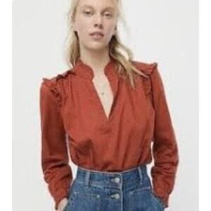 J.CREW ruffle trim v neck popover in clip dot size L